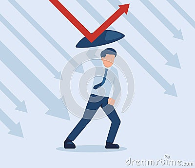 Financial crisis protection. Business man holding shield and prevents bankruptcy Vector Illustration