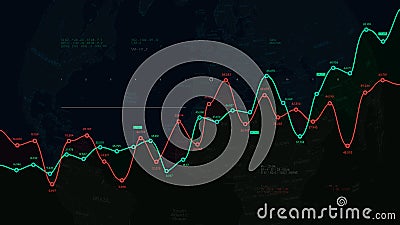 Financial dashboard, report from business analytics on the background of the political world map, exchanges and brokerage Vector Illustration