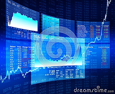 Financial Data Concepts with Blue Background Stock Photo