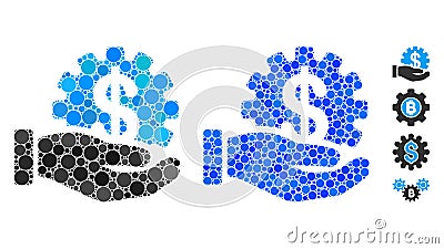 Financial Development Gear Hand Mosaic Icon of Circle Dots Stock Photo