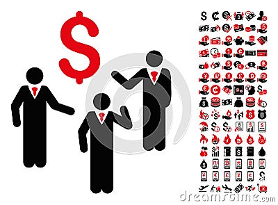 Financial Discussion Businessmen Persons Icon with 90 Bonus Pictograms Vector Illustration