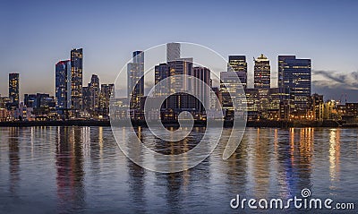The financial district of London, Canary Wharf, during dusk Editorial Stock Photo
