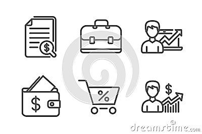 Financial documents, Wallet and Portfolio icons set. Success business, Special offer and Business growth signs. Vector Vector Illustration