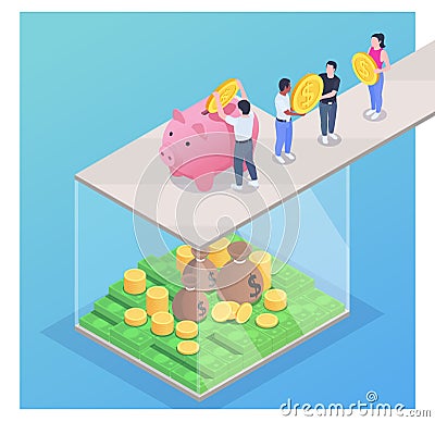 Financial Education Literacy Isometric Colored Composition Vector Illustration