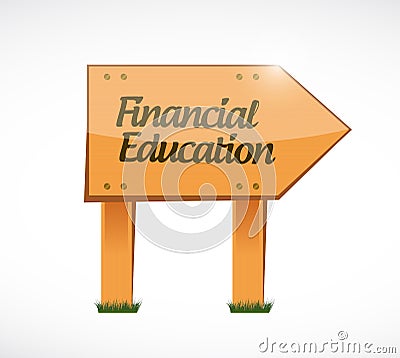 financial education wood sign concept Cartoon Illustration