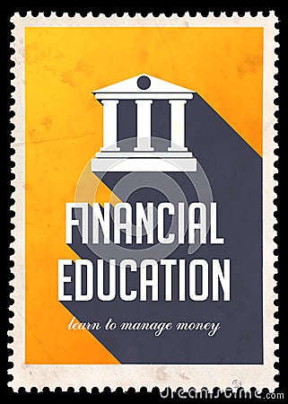 Financial Education on Yellow in Flat Design. Stock Photo