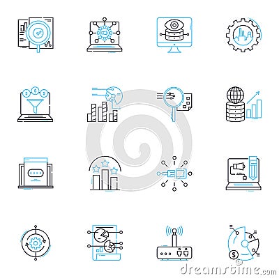 Financial forecasting linear icons set. Projections, Analytics, Prognostication, Budgeting, Analytics, Optimization Vector Illustration