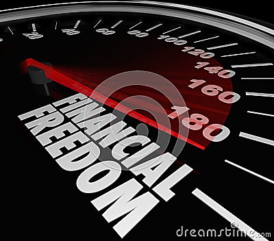 Financial Freedom Speedometer Earning Income Money Savings Stock Photo