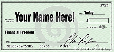 Financial Freedom - Your Name on Blank Check Stock Photo