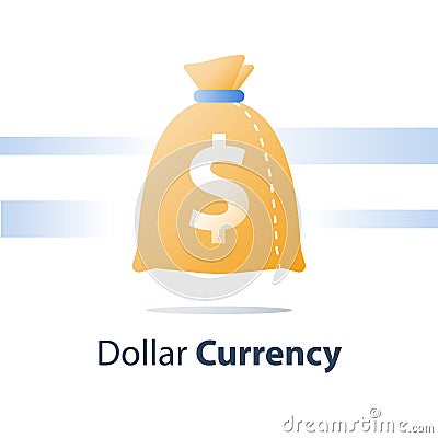 Financial fund, money sack, dollar currency bag, fast loan, easy cash Vector Illustration