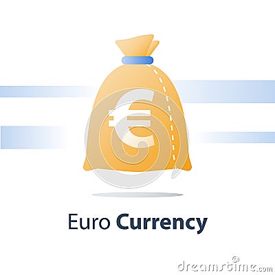 Financial fund, money sack, euro currency bag, fast loan, easy cash Vector Illustration