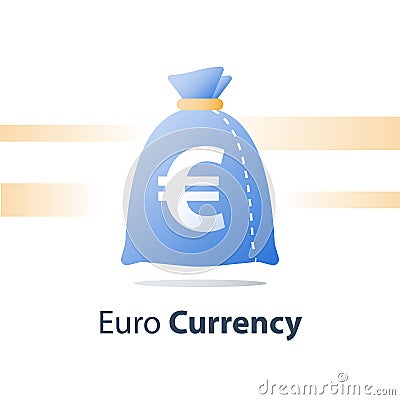 Financial fund, money sack, euro currency bag, fast loan, easy cash Vector Illustration