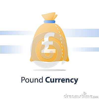 Financial fund, money sack, pound currency bag, fast loan, easy cash Vector Illustration