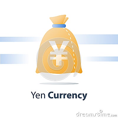 Financial fund, money sack, yen currency bag, fast loan, easy cash Vector Illustration