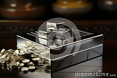 Financial fusion Silver bars blend with stock graph, embodying commodities investment correlation Stock Photo