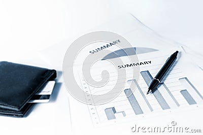 Financial Graphics, Pen And Wallet Stock Photo