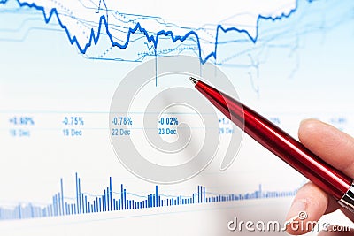 Financial graphs analysis stock market report Stock Photo