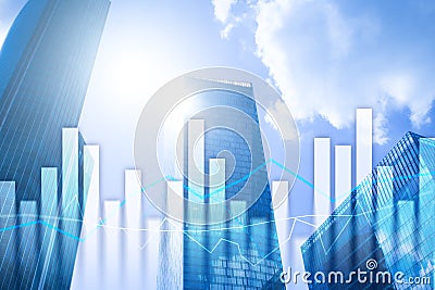 Financial graphs and charts on blurred business center background. Invesment and trading concept Stock Photo