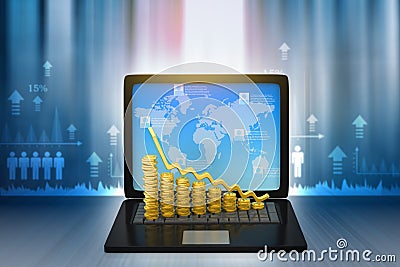 Financial graphs with laptop show business growth Stock Photo