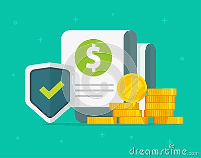 Financial guarantees money insurance protection or cash investment secure safety care warranty vector flat cartoon Vector Illustration