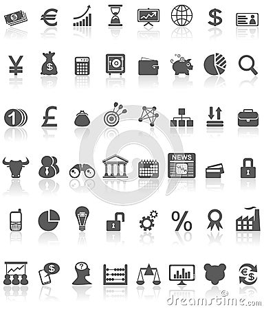 Financial Icons Collection Black on White Vector Illustration