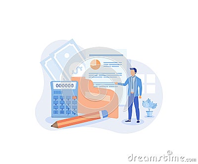 Financial illustration. Lawyers working with public finance, tax law and other economics branches. Government spending, revenue Vector Illustration