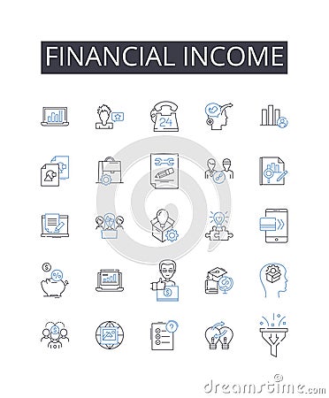 Financial income line icons collection. Wealth gain, Mtary revenue, Fiscal earnings, Profits received, Economic proceeds Vector Illustration