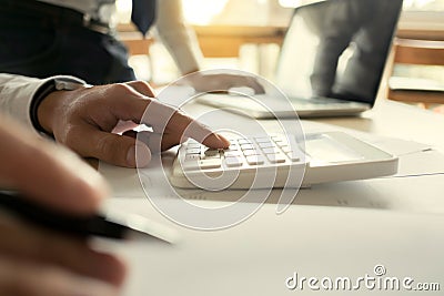 Financial inspector making report,insurance agent analyzing about home investment loan at office room Stock Photo