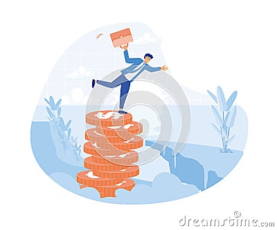 financial instability. Business investor on unstable coins. Vector Illustration