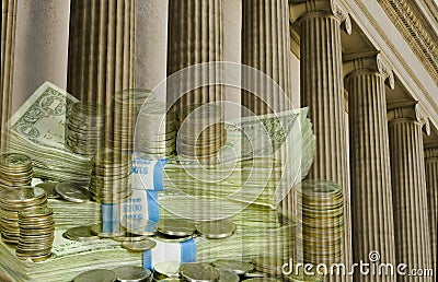 Financial Institution with U.S. Currency Stock Photo