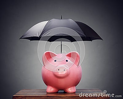 Financial insurance or protection piggy bank with umbrella Stock Photo