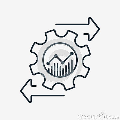Financial Invest Management Line Icon. Process of Investment and economic. Operating Cost symbol. Gear and Arrow Line Vector Illustration