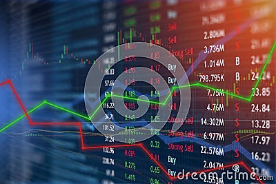 Financial investing and stock market concept gain and profits with faded candlestick charts. Stock Photo