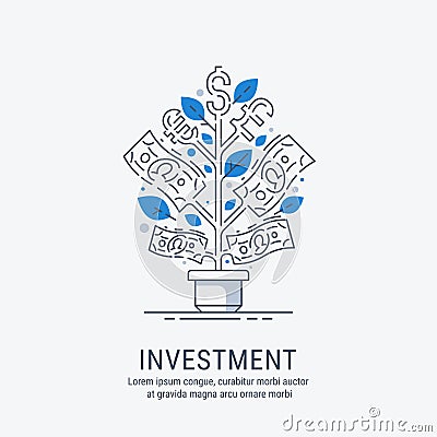 Financial investment with money tree Vector Illustration