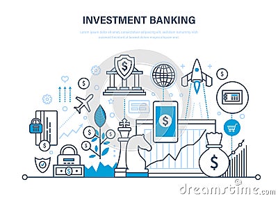 Financial investments, banking, security of guaranteed payments, transactions and deposits. Vector Illustration