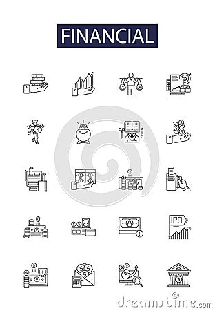 Financial line vector icons and signs. Wealth, Capital, Tax, Banking, Investing, Accounting, Profit, Equity outline Vector Illustration