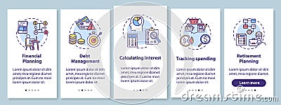 Financial literacy objectives onboarding mobile app page screen with concepts Vector Illustration