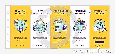 Financial literacy objectives onboarding vector template Vector Illustration