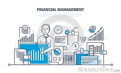 Financial management, analysis, market research, deposits, contributions and savings. Vector Illustration