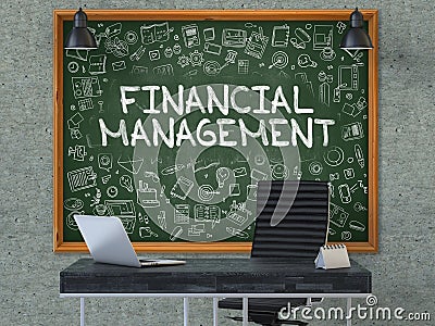 Financial Management on Chalkboard in the Office. 3D. Stock Photo