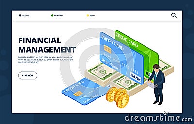 Financial management. Online banking, credit, finance landing page vector template Vector Illustration