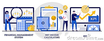 Financial management system, net income calculating, KPI concept with tiny people. Corporate profit estimation vector illustration Vector Illustration