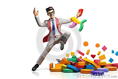 Financial manager during the work 3d colorful illustration - Generative AI. Cartoon Illustration