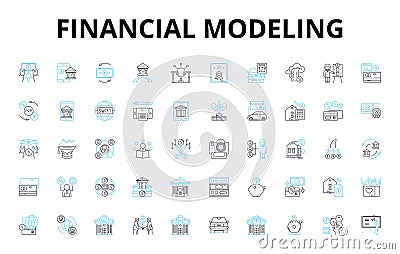 Financial modeling linear icons set. Forecasting, Analysis, Valuation, Modeling, Projections, Optimization, Sensitivity Vector Illustration