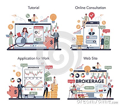 Financial online service or platform set. Market analytics Vector Illustration