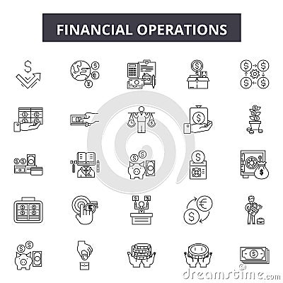 Financial operations line icons, signs, vector set, outline illustration concept Vector Illustration