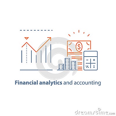 Financial performance analytics, income increase, long term investment, fund management, dividends graph, productivity report Vector Illustration