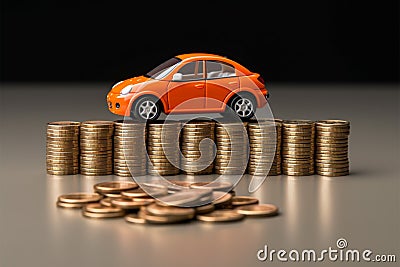 Financial protection Coins, piggy bank, and auto model signify insurance Stock Photo