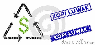Financial Recycling Mosaic and Grunge Rectangle Kopi Luwak Watermarks Vector Illustration