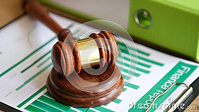 Financial report and court gavel falsification of financial documents Stock Photo